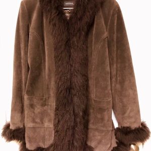 BROWN SUEDE FUR TRIMMED GUESS BOHO COAT